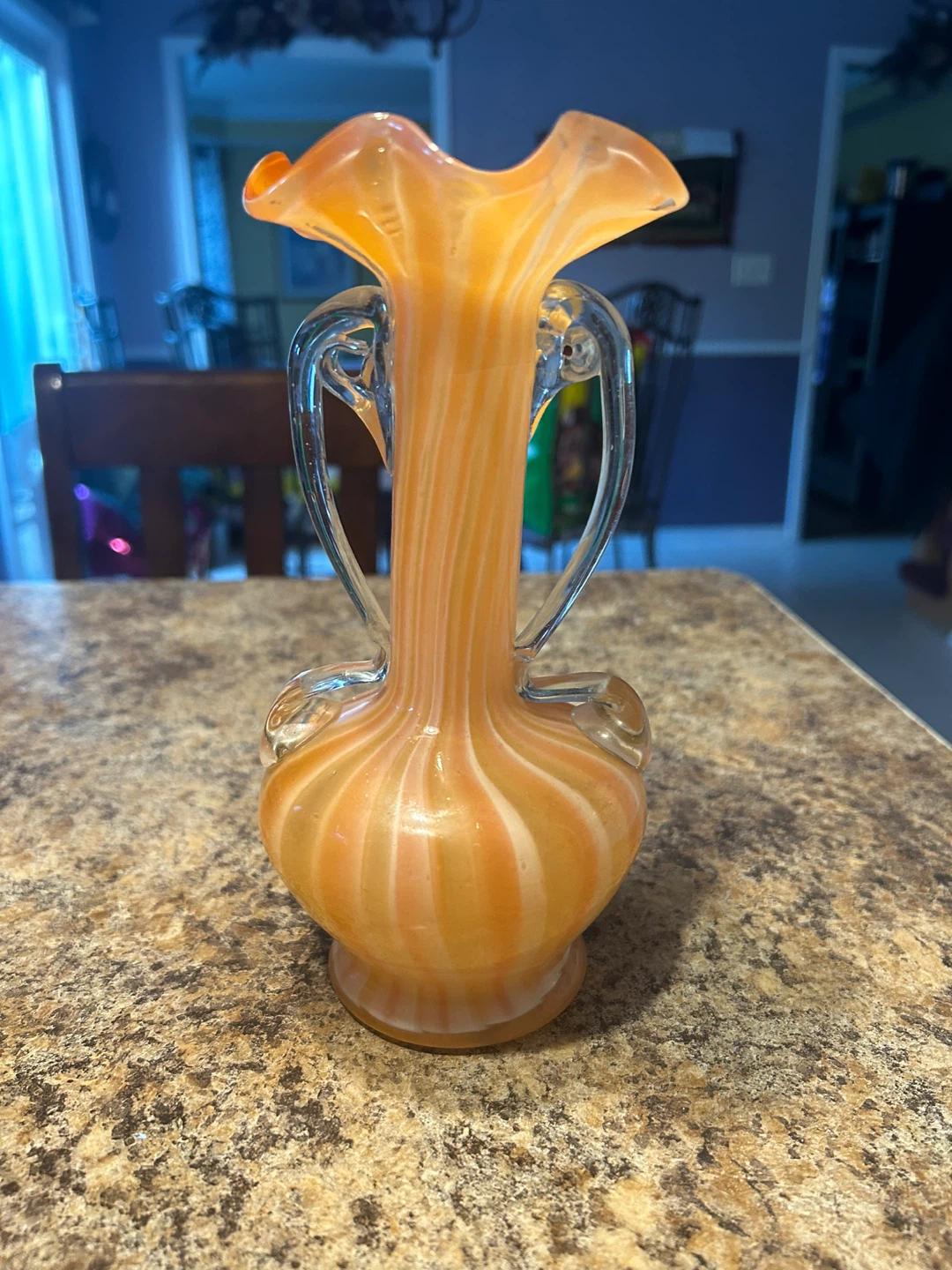 Orange Swirl Glass Vase with Handles