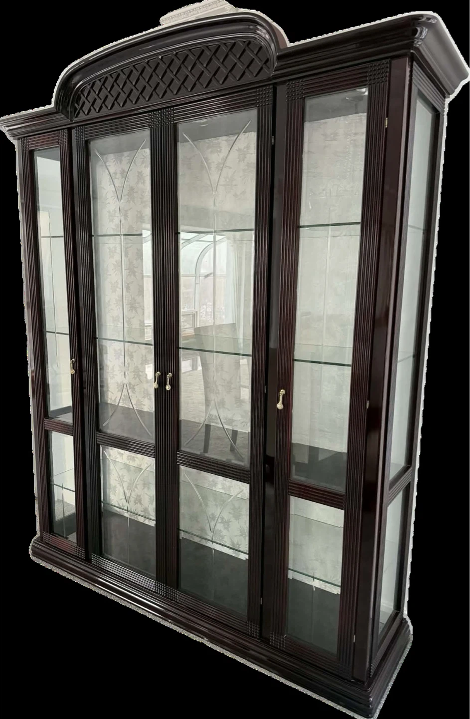 Large Dark Wood Glass Display Cabinet