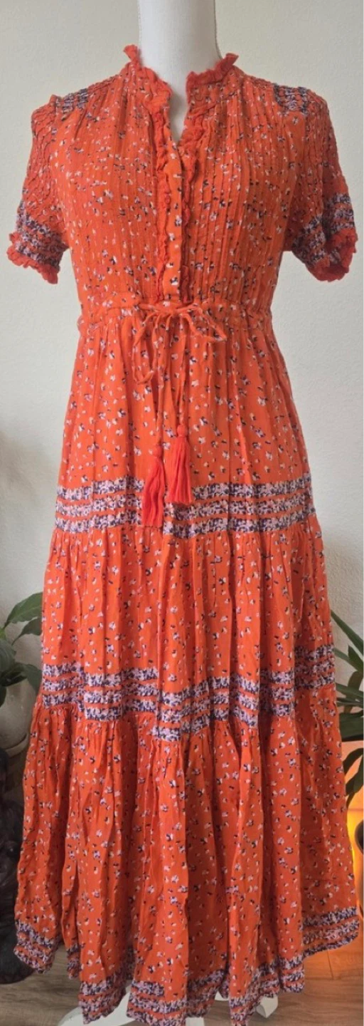 Small Free People Orange Floral Tiered Maxi Dress - photo 2