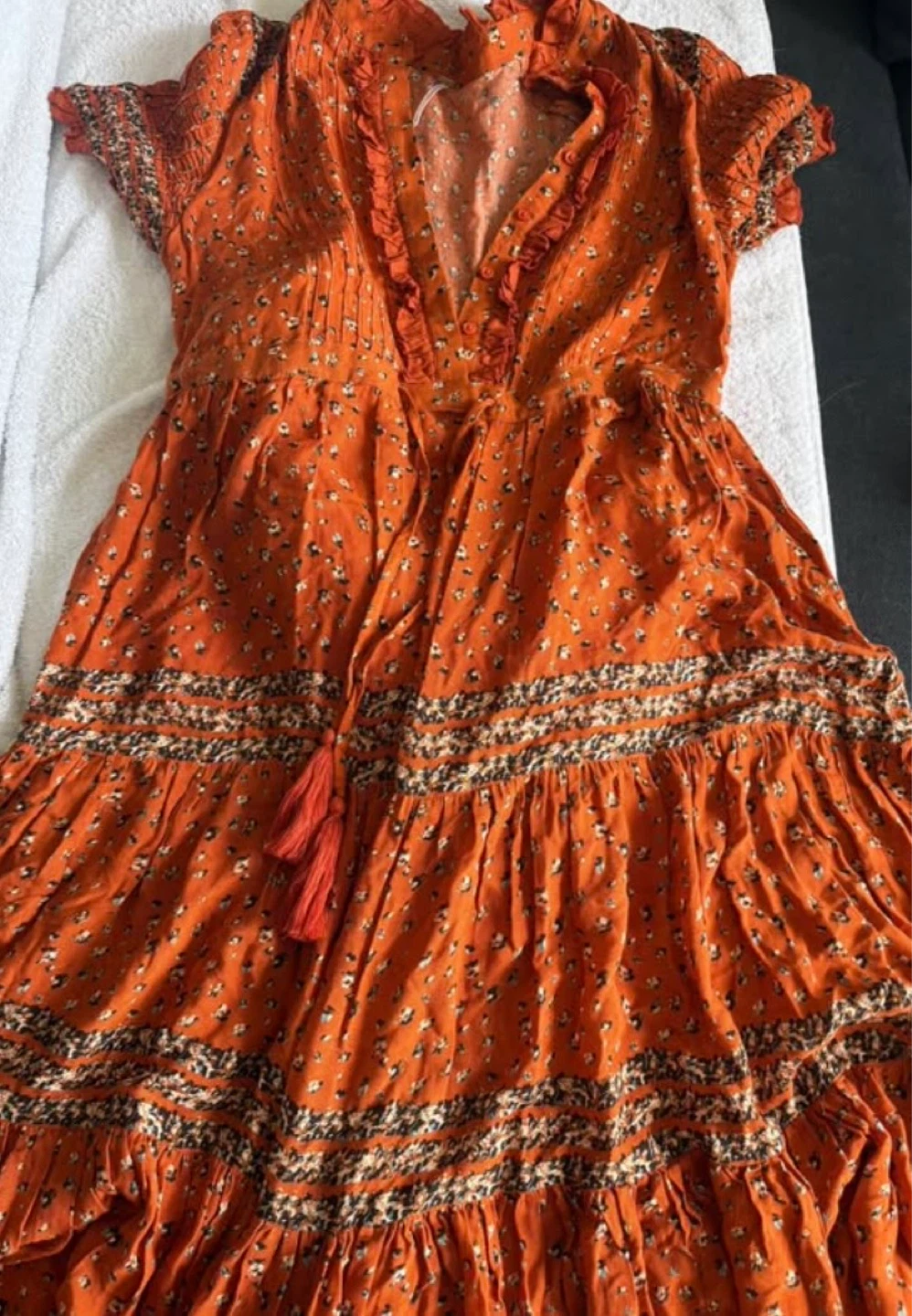 Small Free People Orange Floral Tiered Maxi Dress - photo 3