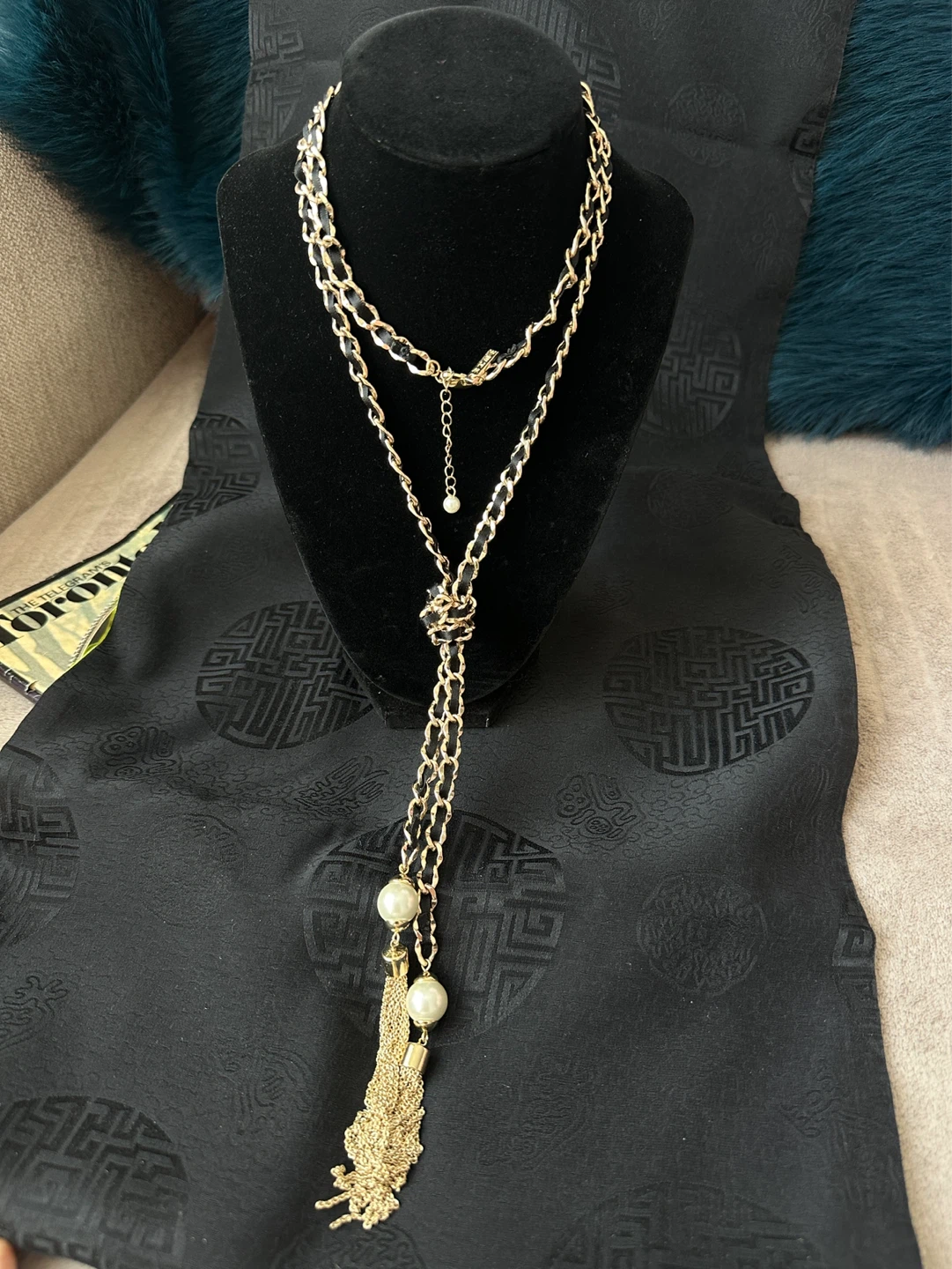 WHBM Gold Chain Necklace with Pearls and Tassels - photo 4