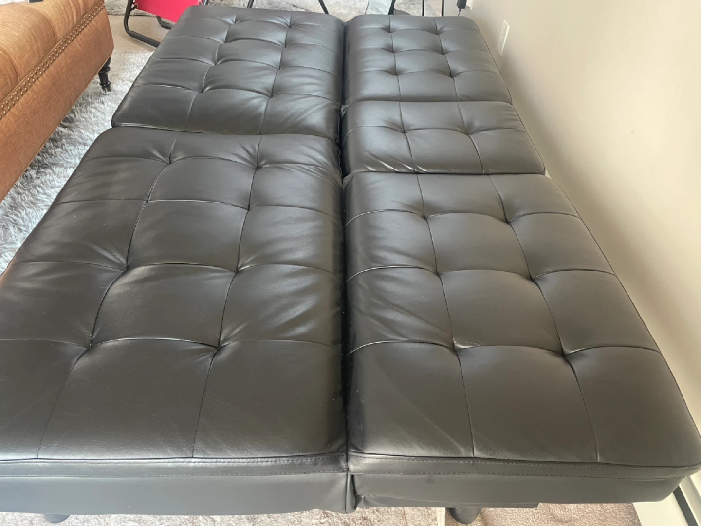 Black Faux Leather Tufted Futon Sofa - photo 4