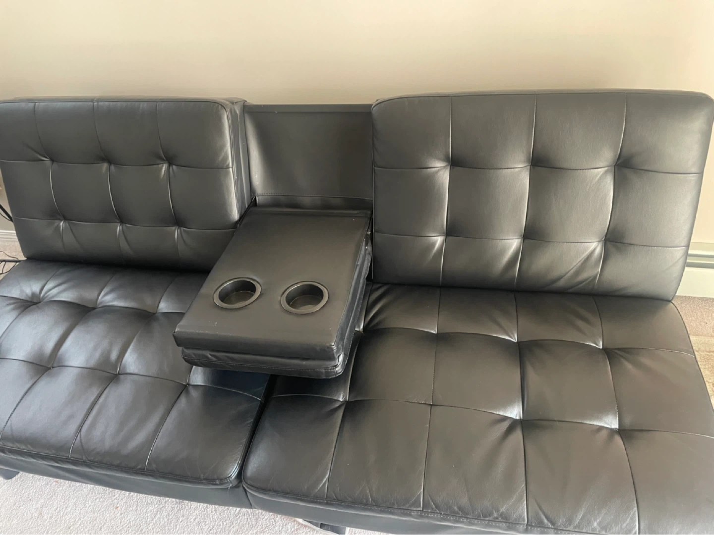 Black Faux Leather Tufted Futon Sofa - photo 2