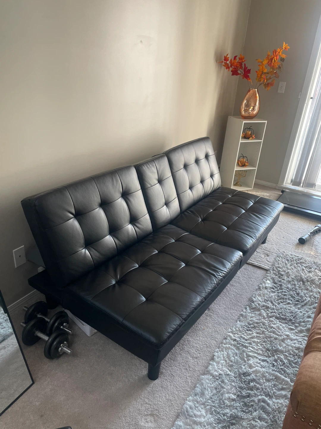 Black Faux Leather Tufted Futon Sofa - photo 5