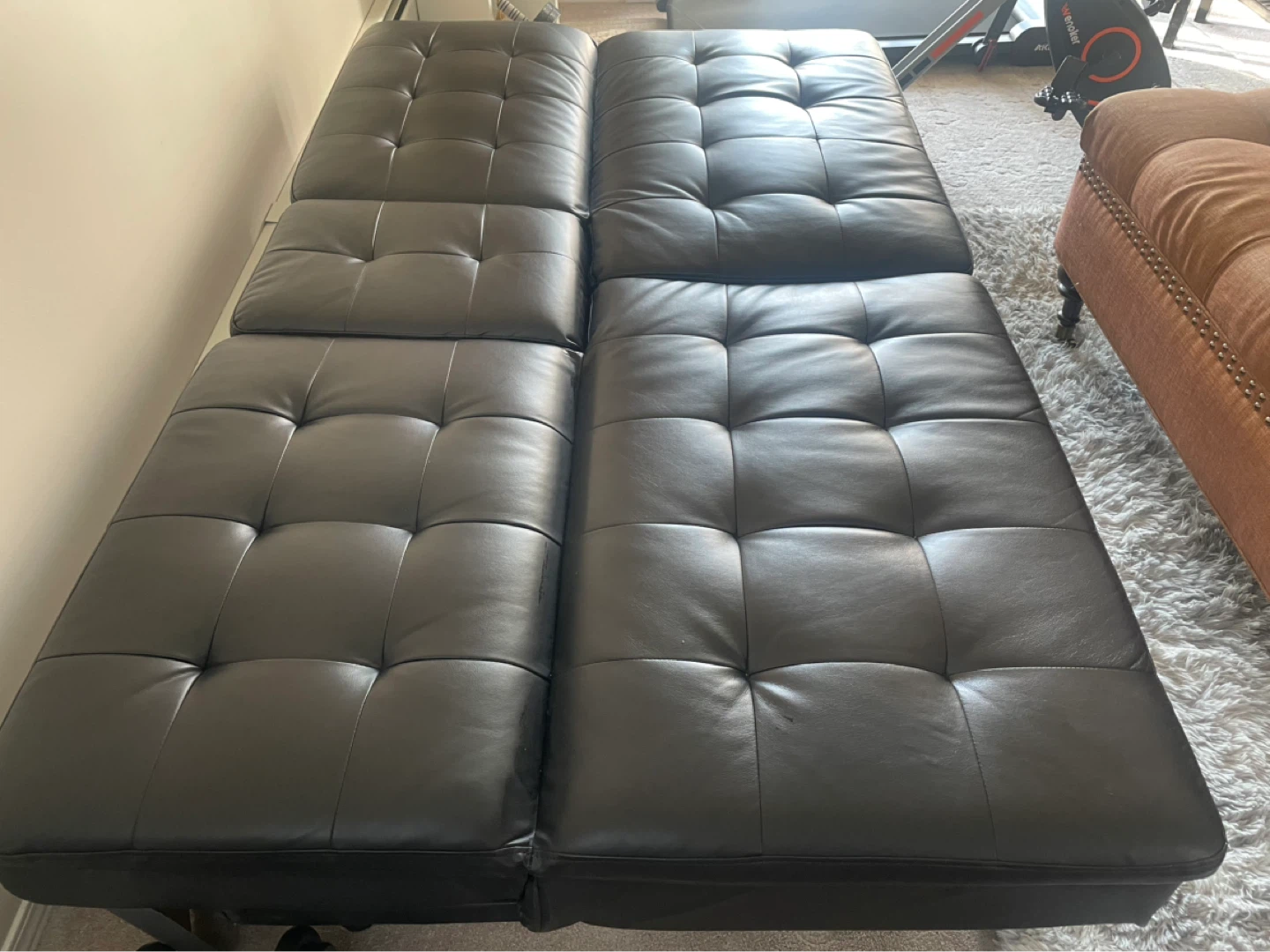 Black Faux Leather Tufted Futon Sofa - photo 3