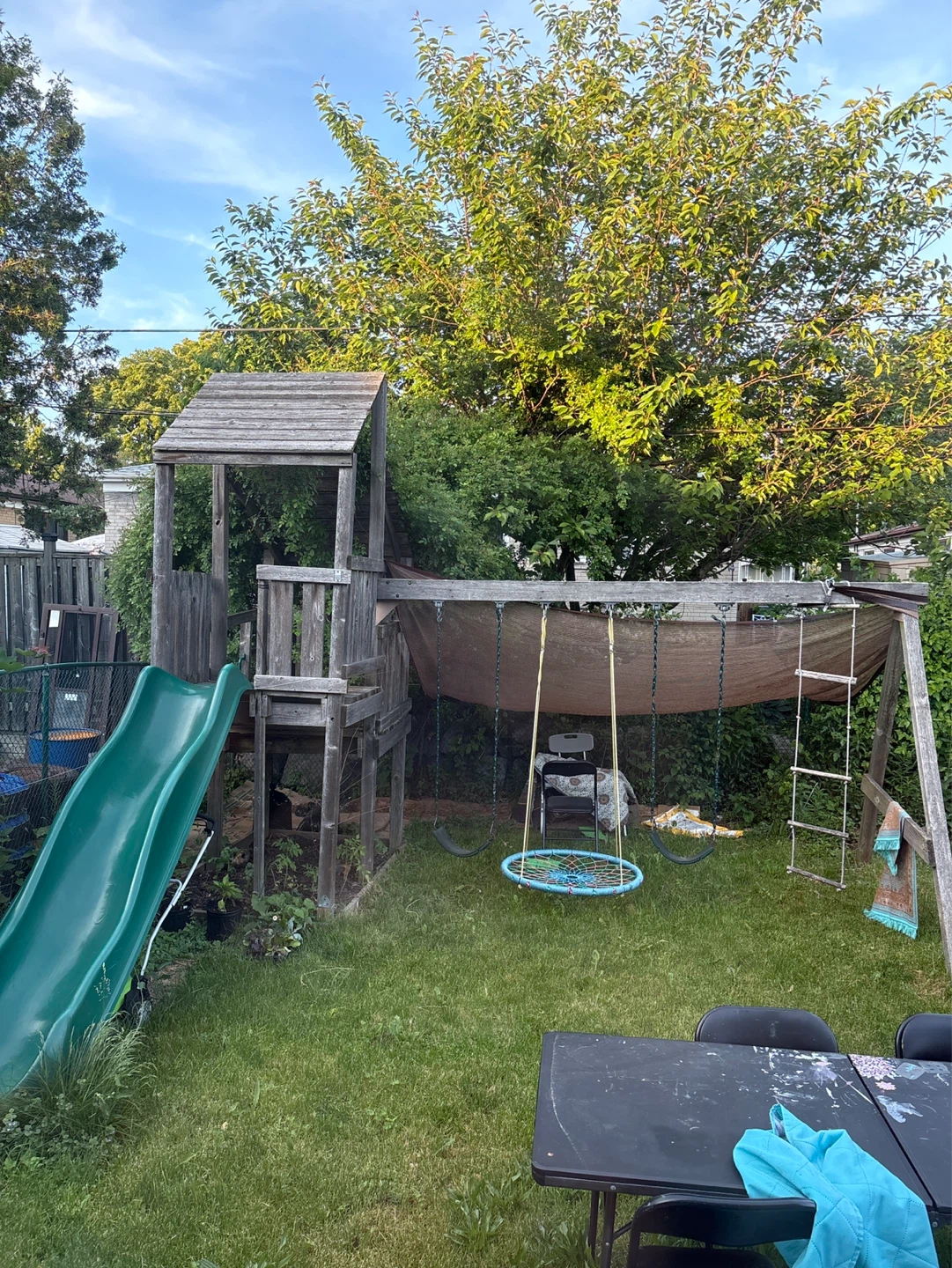 Wooden Backyard Playground with Slide and Swings