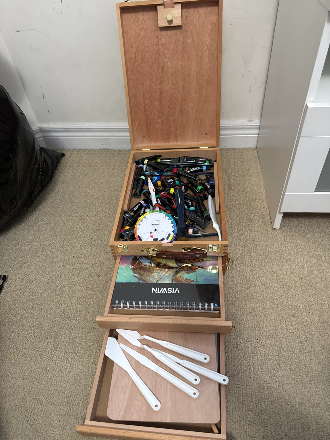 NIMASIA Wooden Art Case with Art Supplies