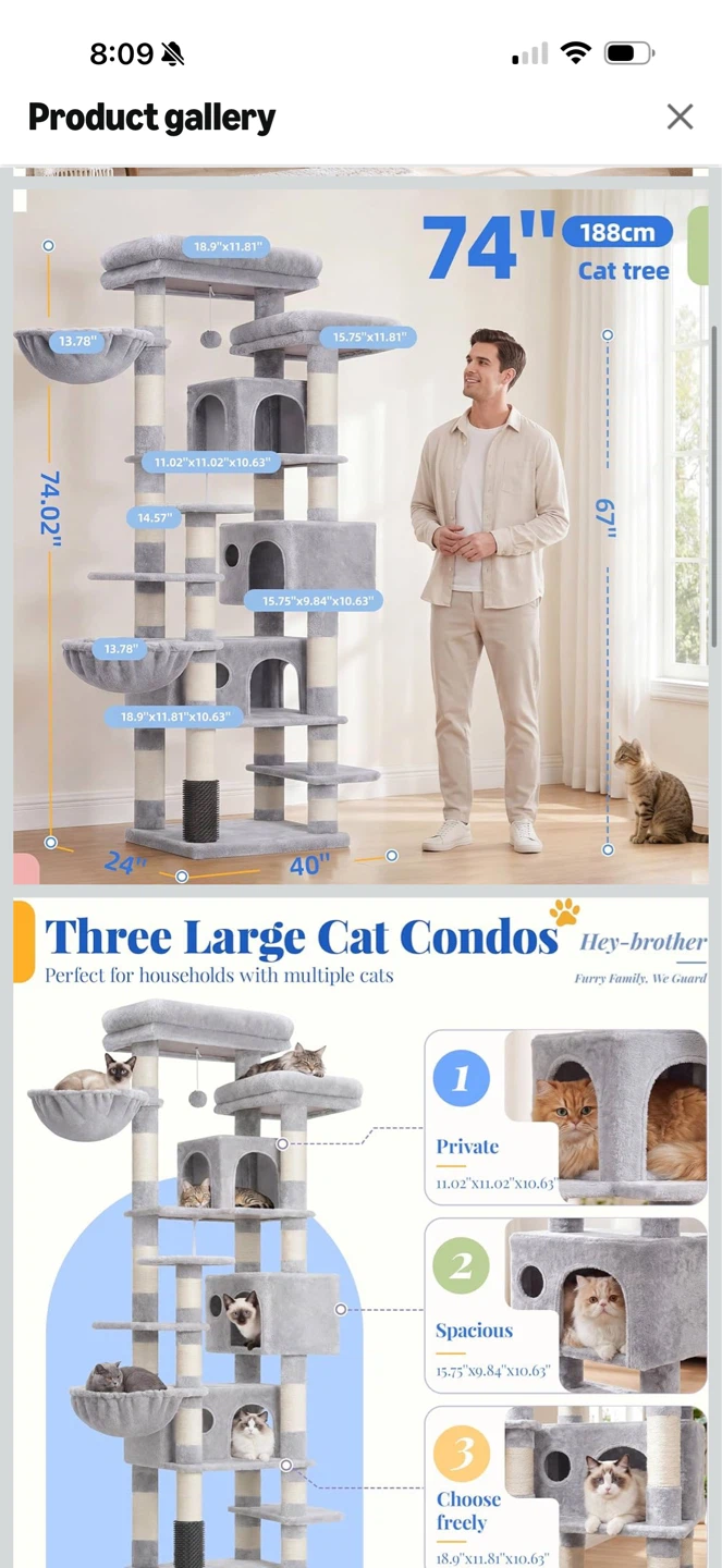 Hey-brother 74" Cat Tree Condo - photo 2