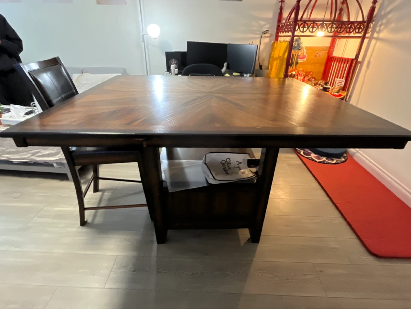 Wooden Dining Table with Herringbone Pattern