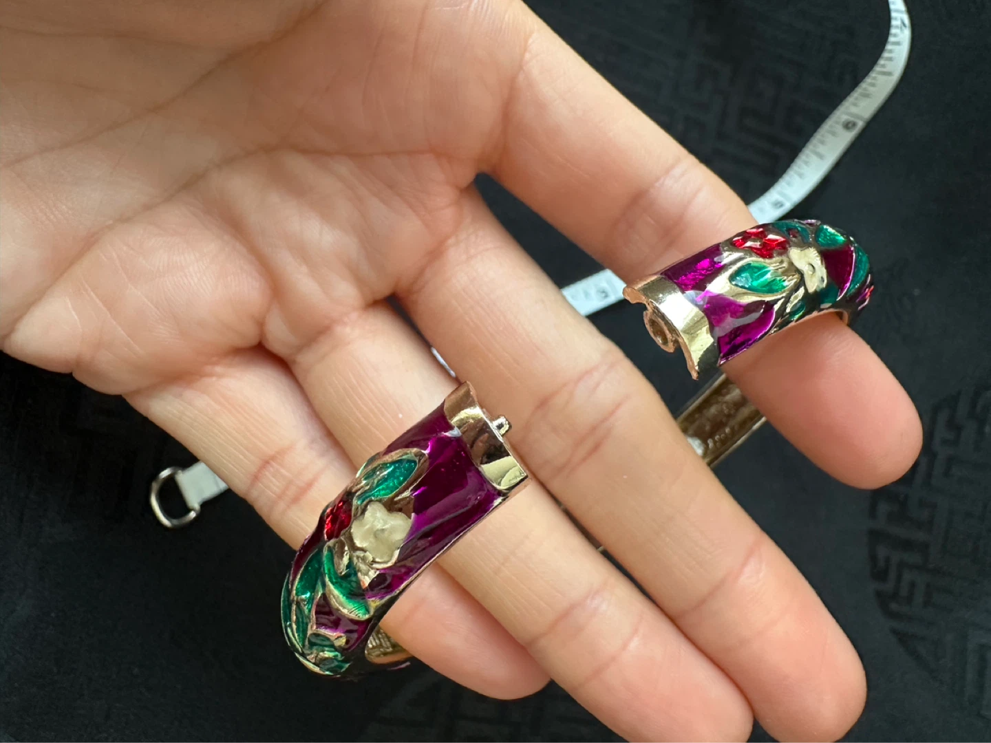 Cloisonné Hinged Bangle Bracelet Floral Design - photo 4