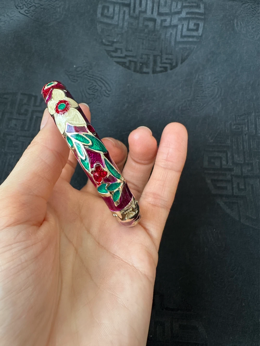 Cloisonné Hinged Bangle Bracelet Floral Design - photo 5