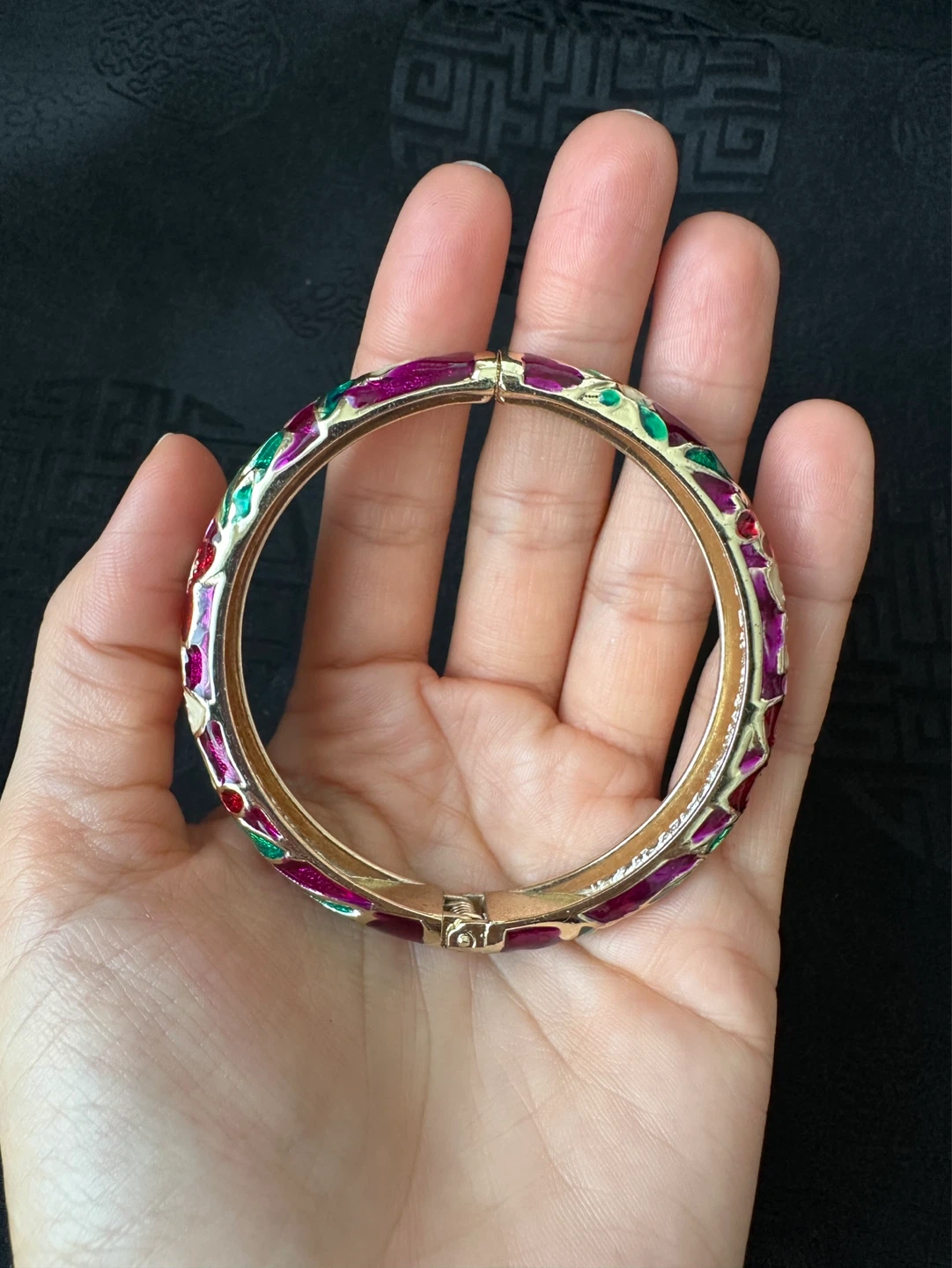 Cloisonné Hinged Bangle Bracelet Floral Design - photo 2