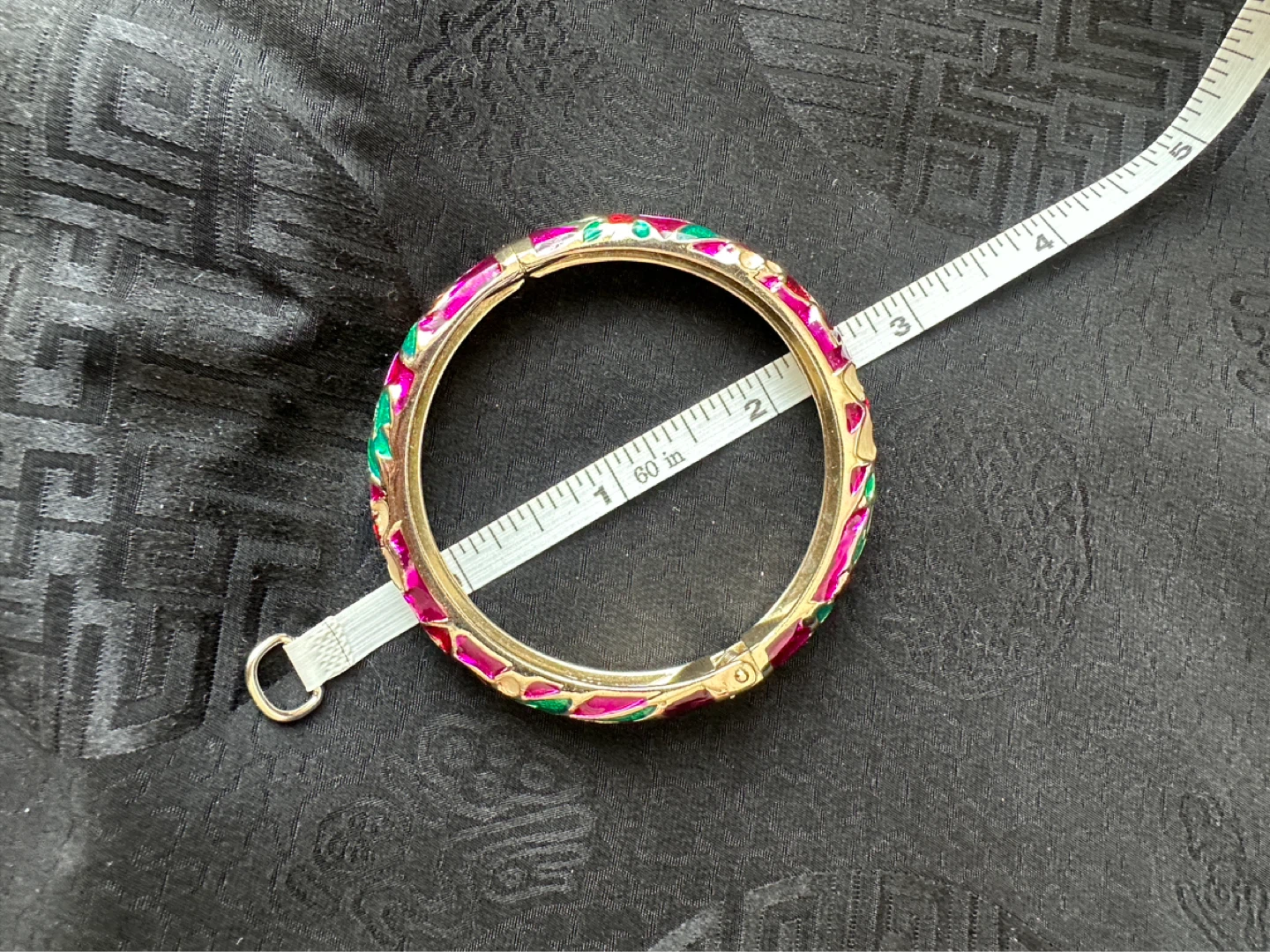 Cloisonné Hinged Bangle Bracelet Floral Design - photo 3