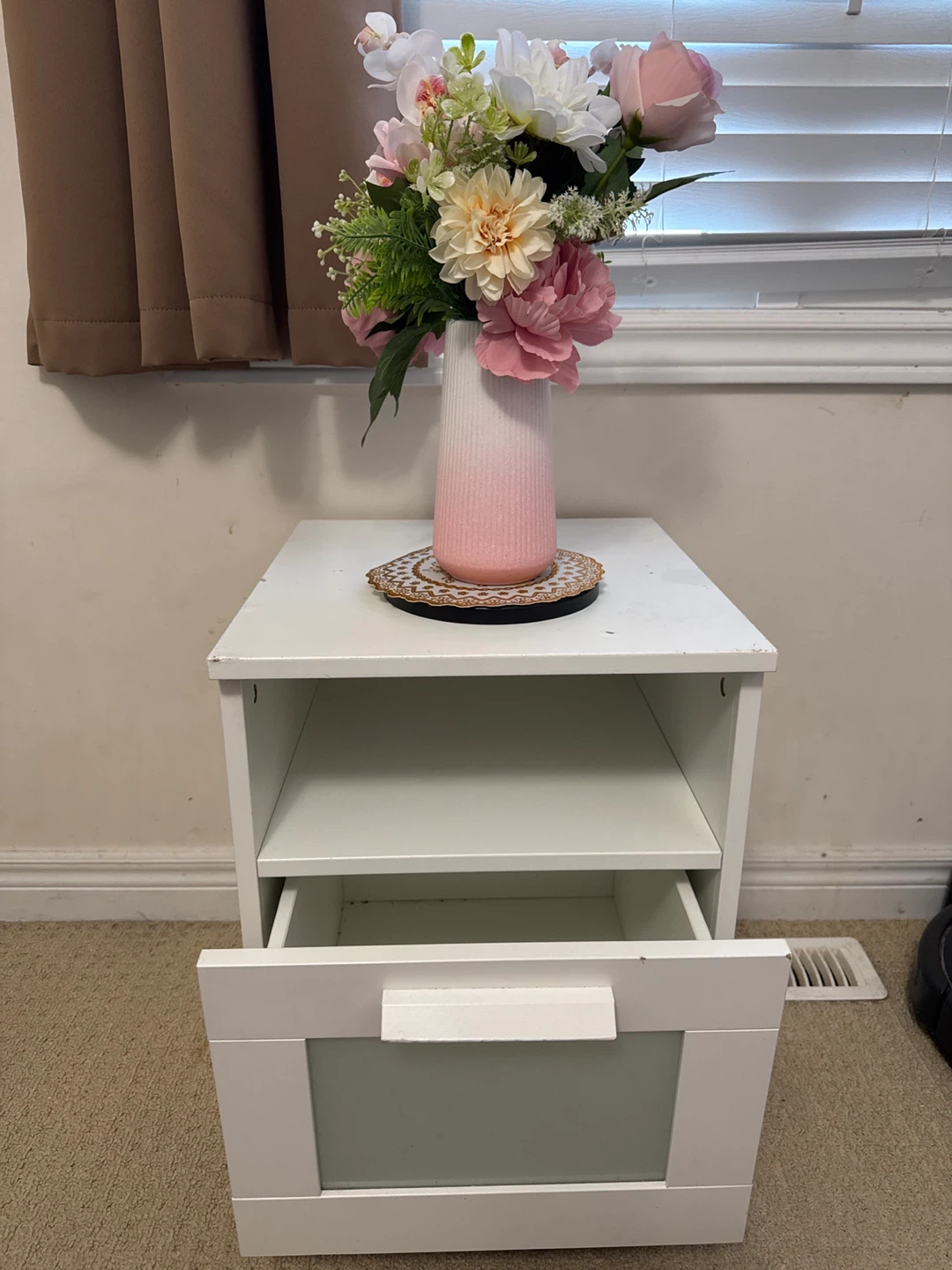 White Nightstand with Drawer - photo 3
