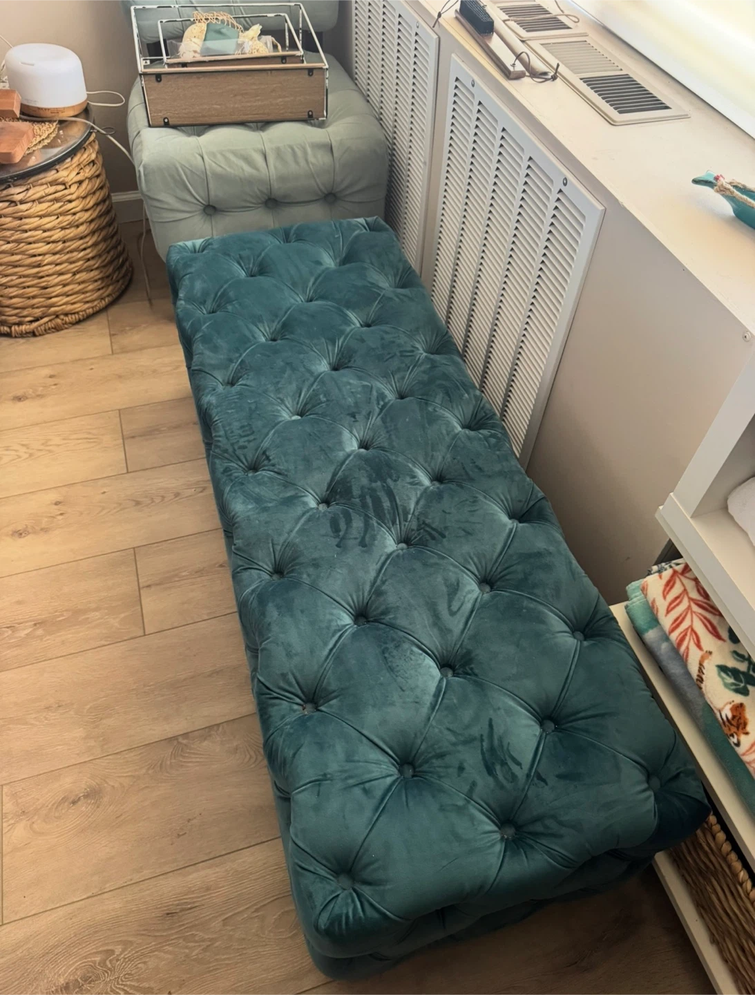Teal Velvet Tufted Ottoman Bench $100