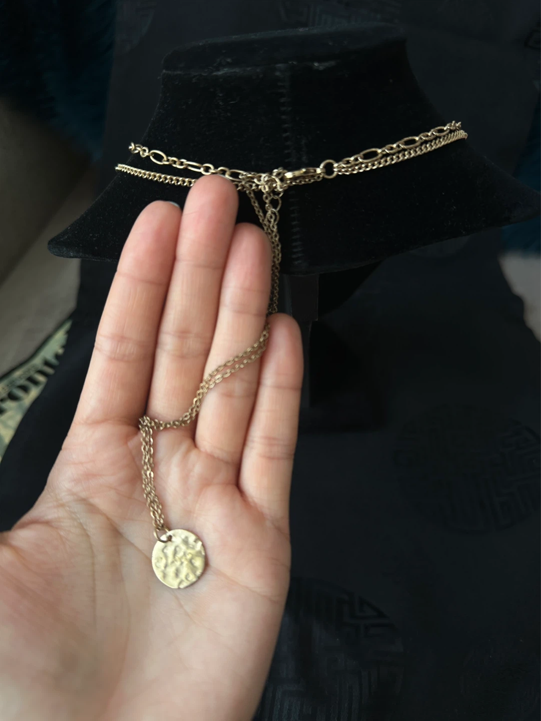 Gold Tone Layered Necklace with Pearls and Discs - photo 3