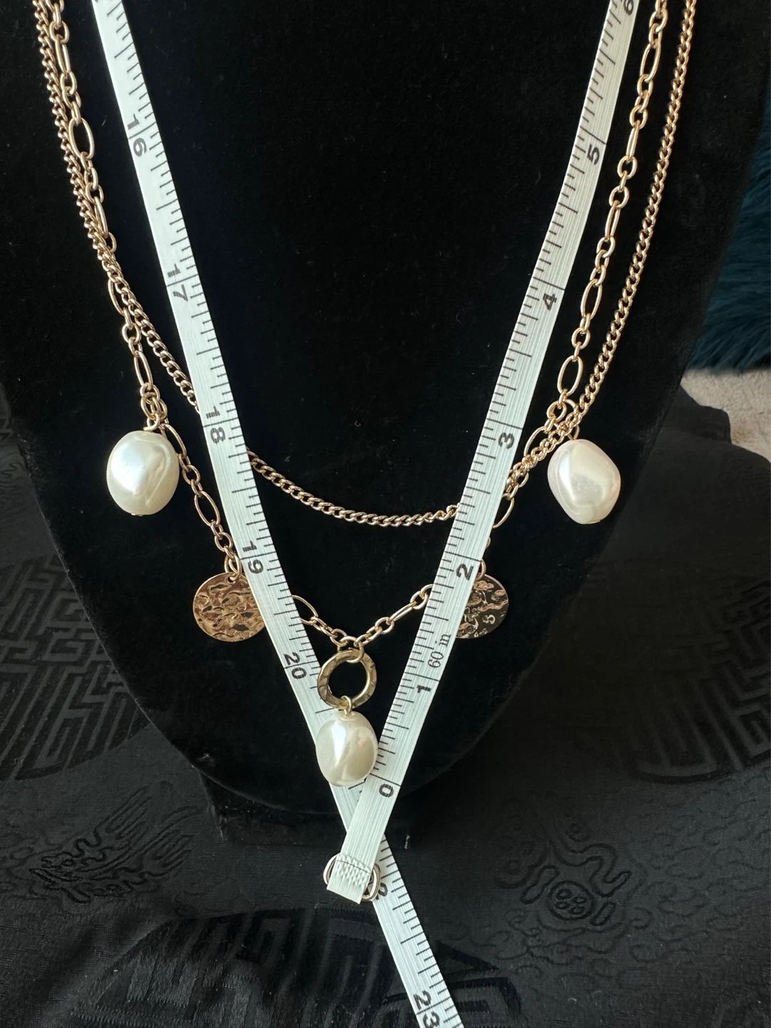 Gold Tone Layered Necklace with Pearls and Discs - photo 4