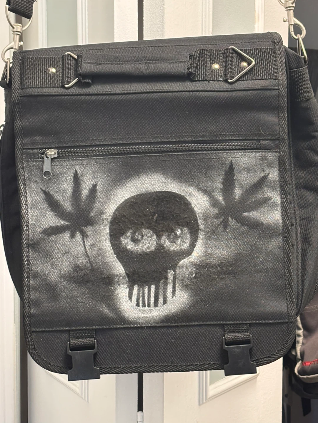 Black Messenger Bag with Skull and Leaf Design - photo 4