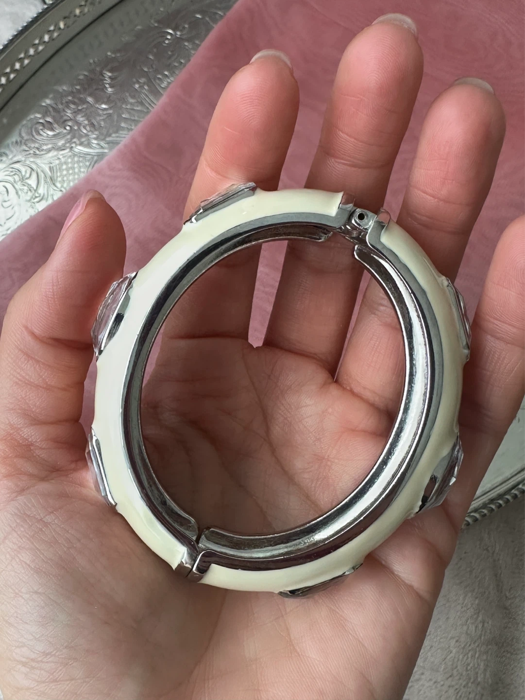 Cream and Silver Bangle with Rhinestones - photo 2