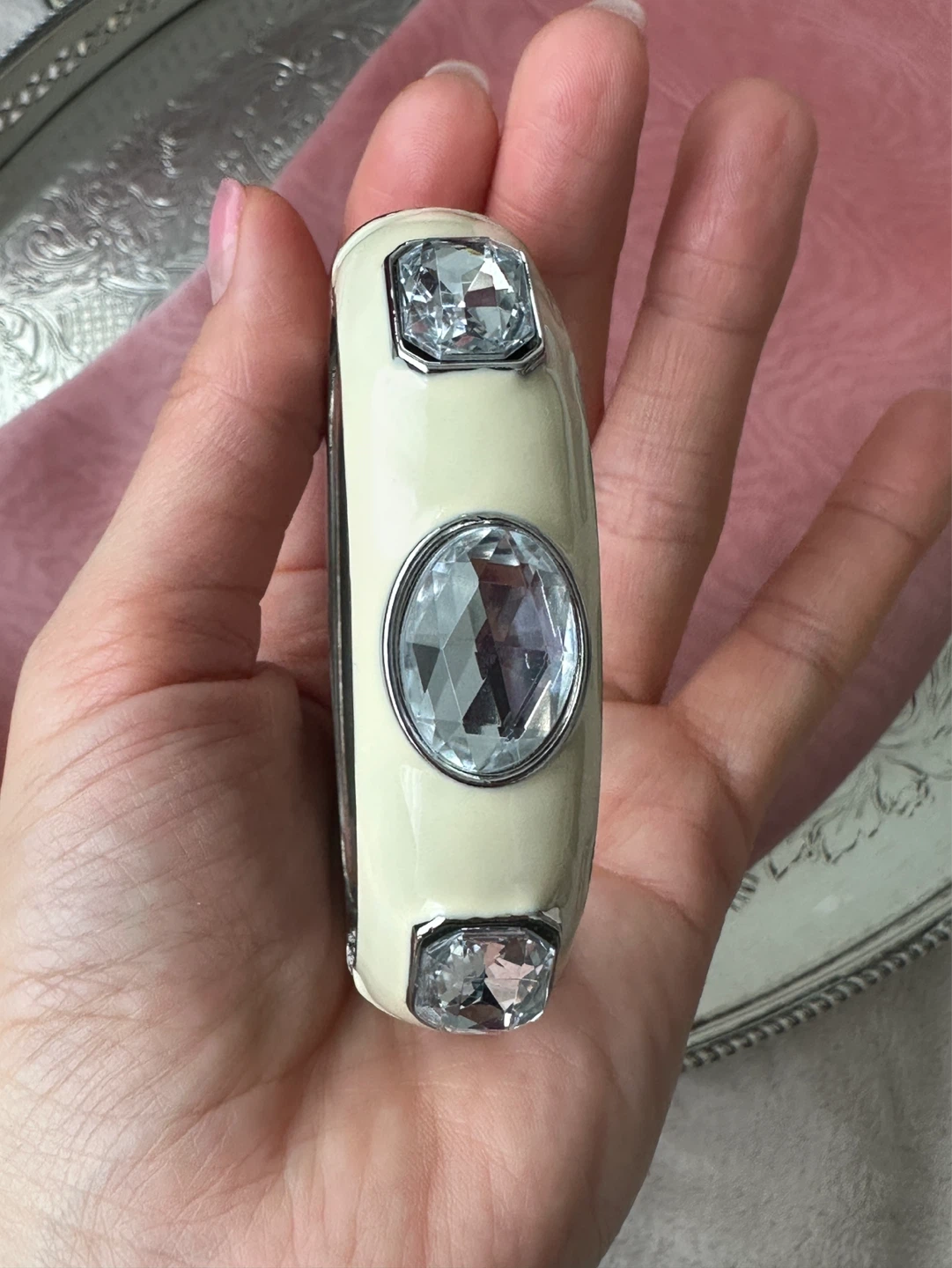 Cream and Silver Bangle with Rhinestones - photo 3