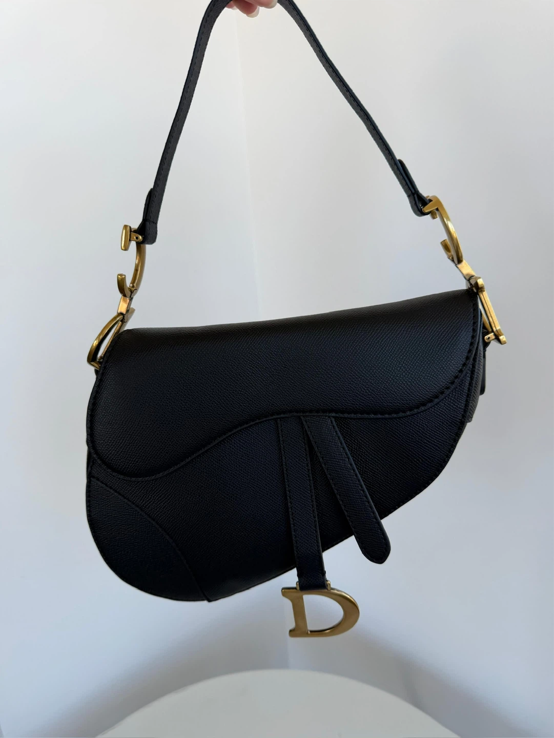 Black Leather Saddle Bag with Gold - photo 4