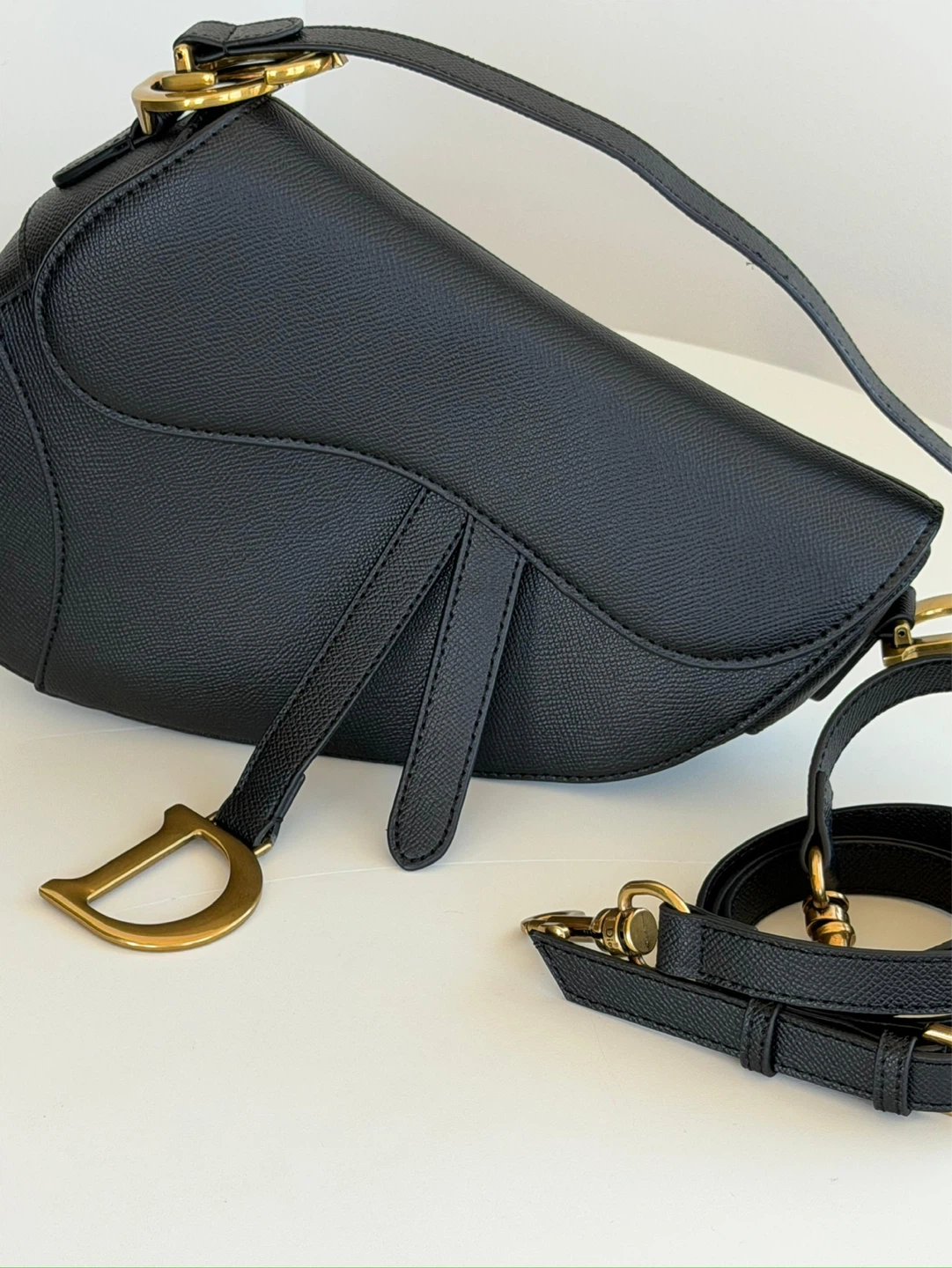 Black Leather Saddle Bag with Gold - photo 3