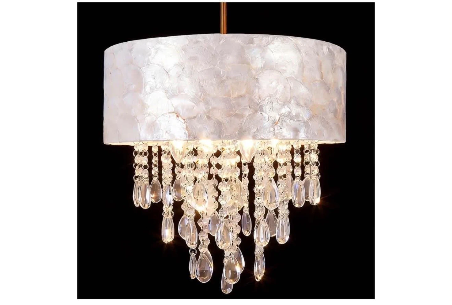 Mother of Pearl Drum Pendant Light with Crystal Accents - photo 2