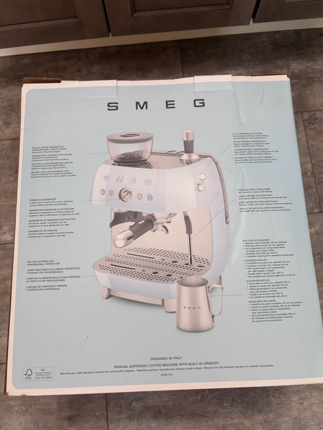 Smeg Espresso Coffee Machine with Built-in Grinder - Pastel Blue - photo 2