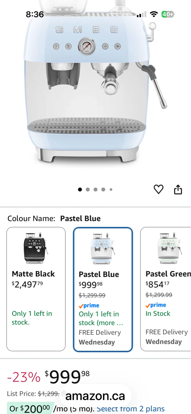 Smeg Espresso Coffee Machine with Built-in Grinder - Pastel Blue - photo 3
