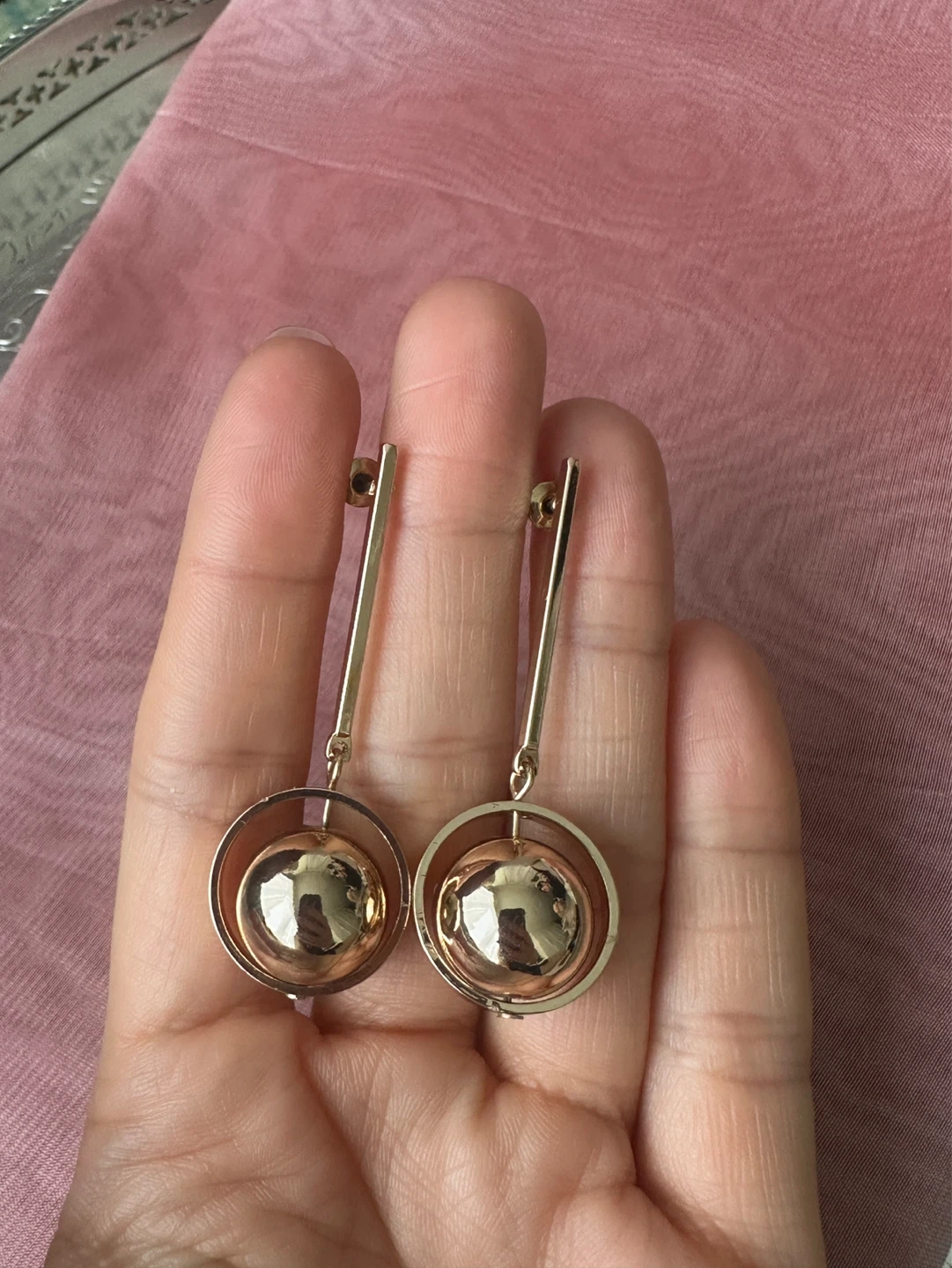 Gold Tone Dangle Sphere Earrings