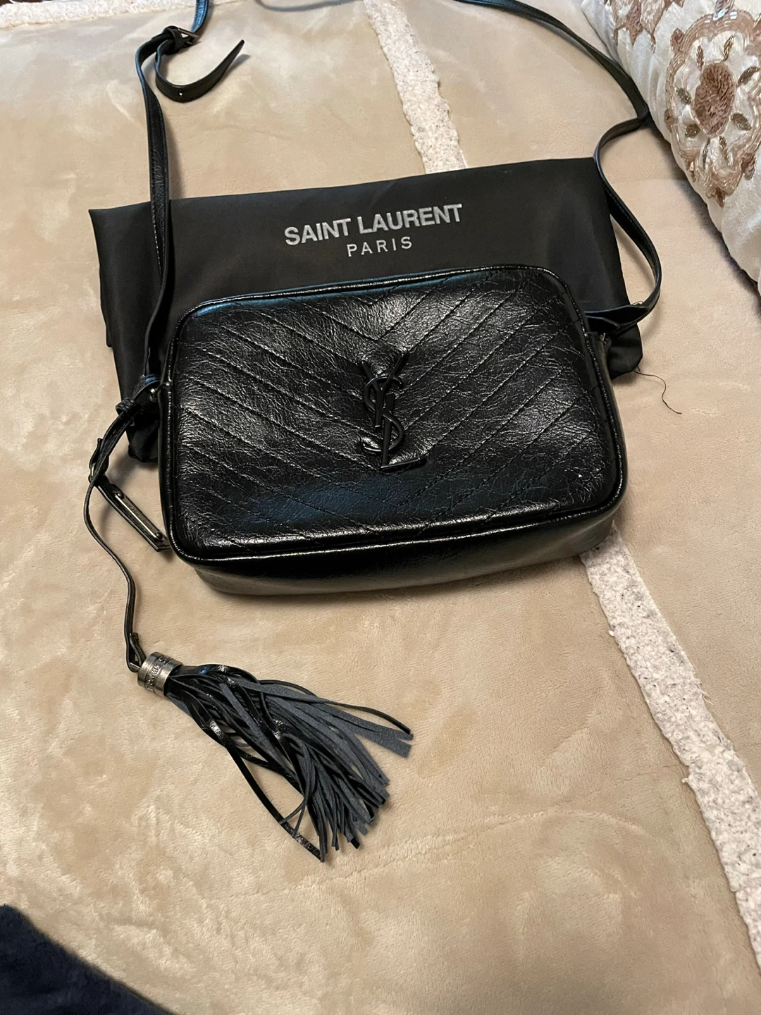 Black Leather Chevron Camera Bag