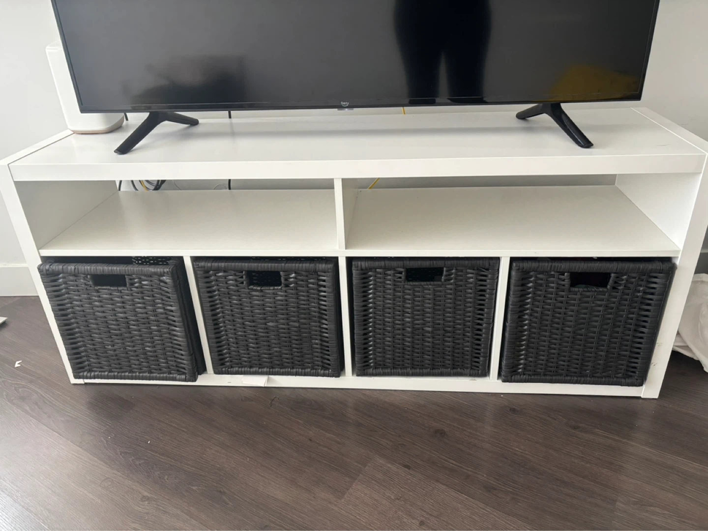 White Media Console with 4 Black Baskets ikea