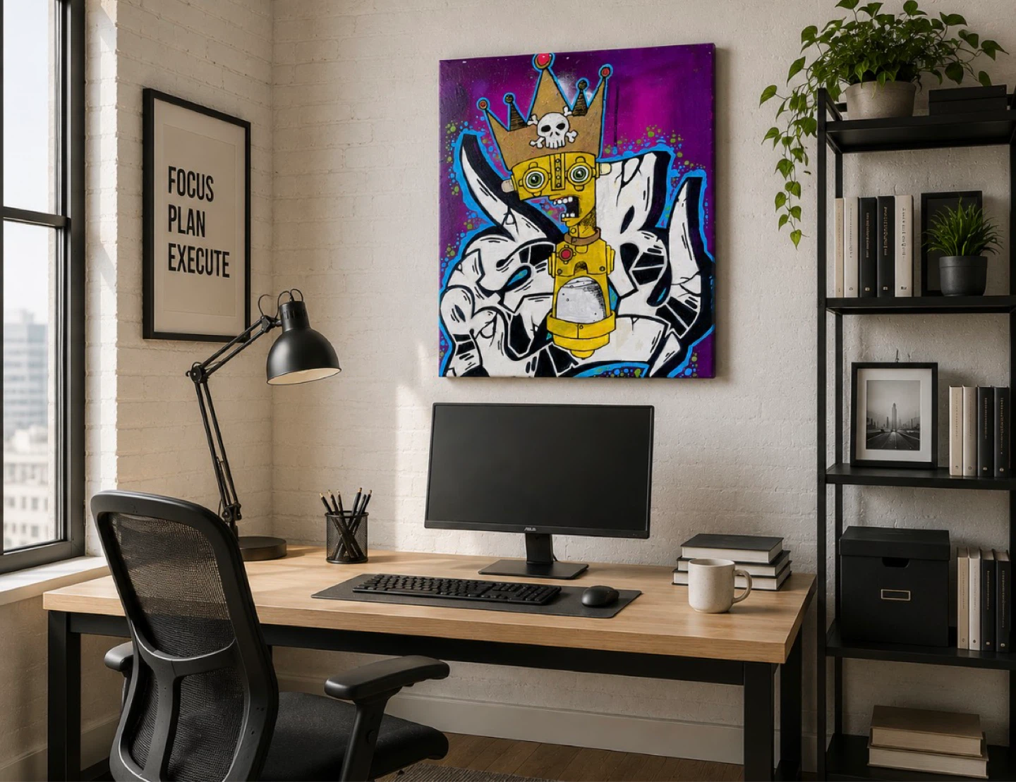 Urban Graffiti Robot Painting Original Street Art Canvas