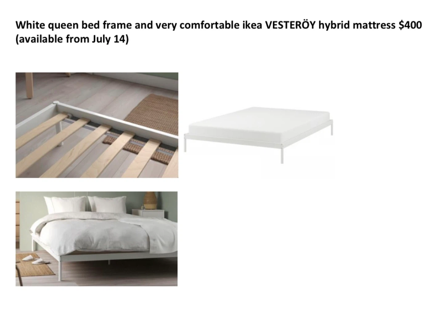VEVELSTAD Bed frame and mattress, white, Queen - photo 3