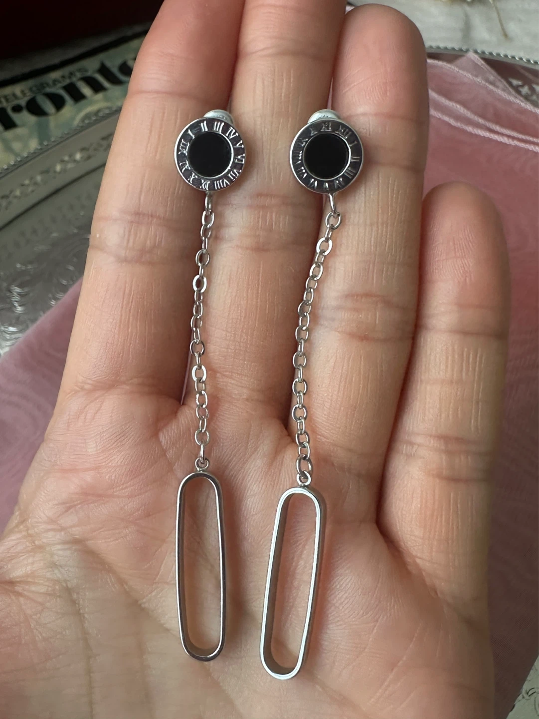 Silver Tone Roman Numeral Drop Earrings