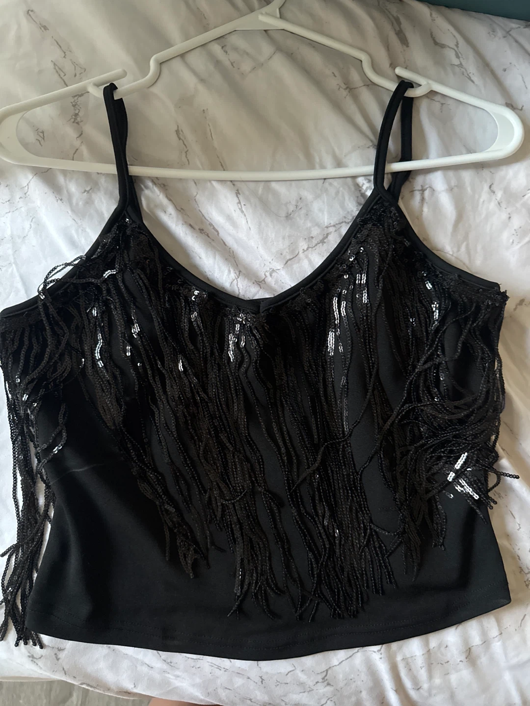 Black Fringe Sequin Cami Top - photo 2