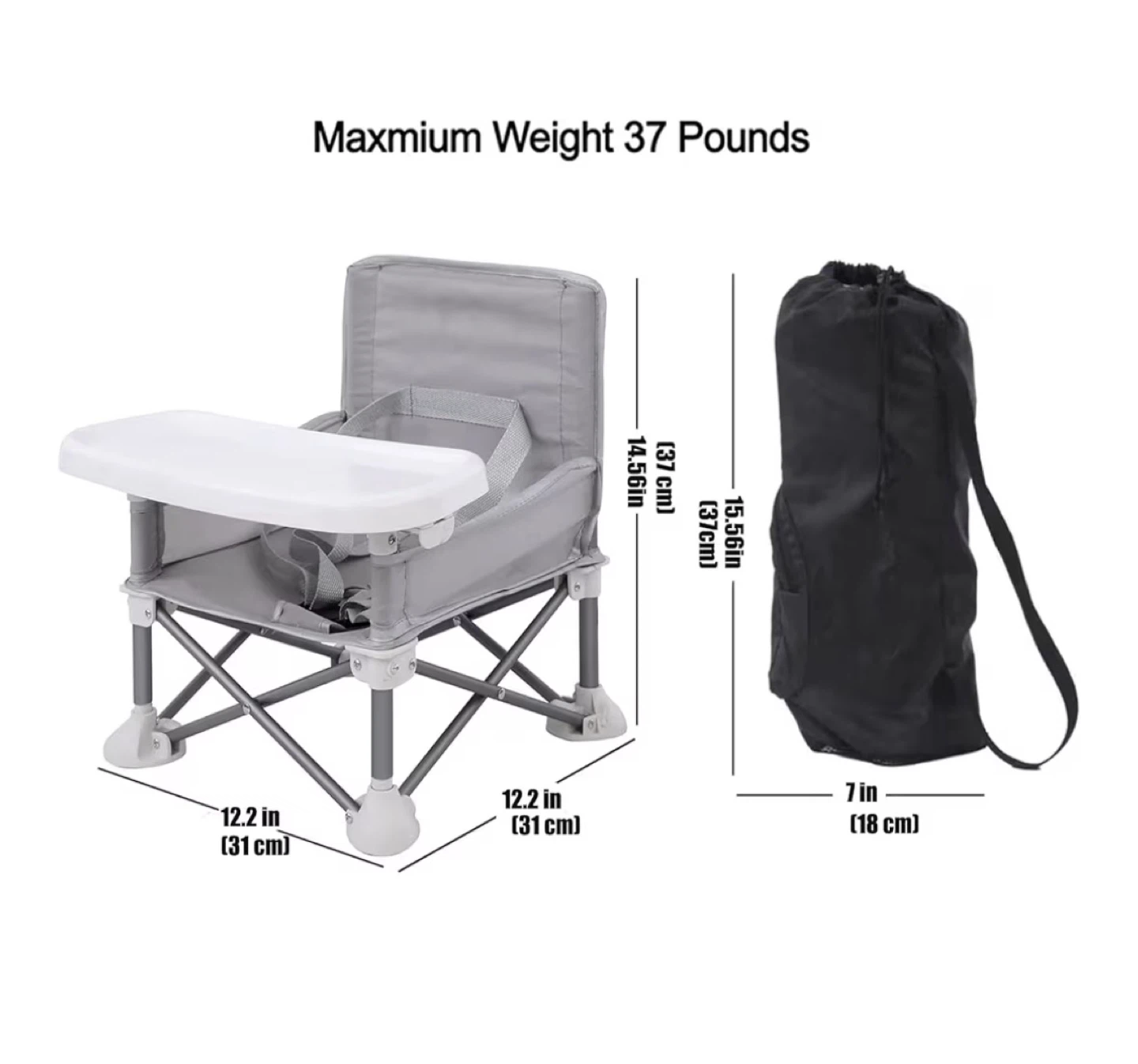 Portable Baby High Chair with Tray and Travel Bag - photo 3