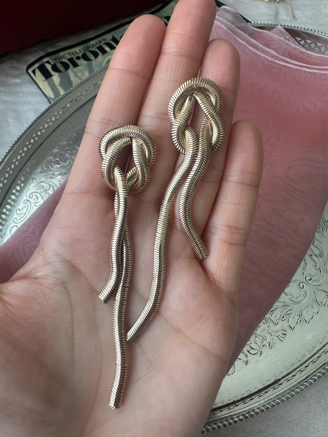 Gold Knot Tassel Drop Earrings