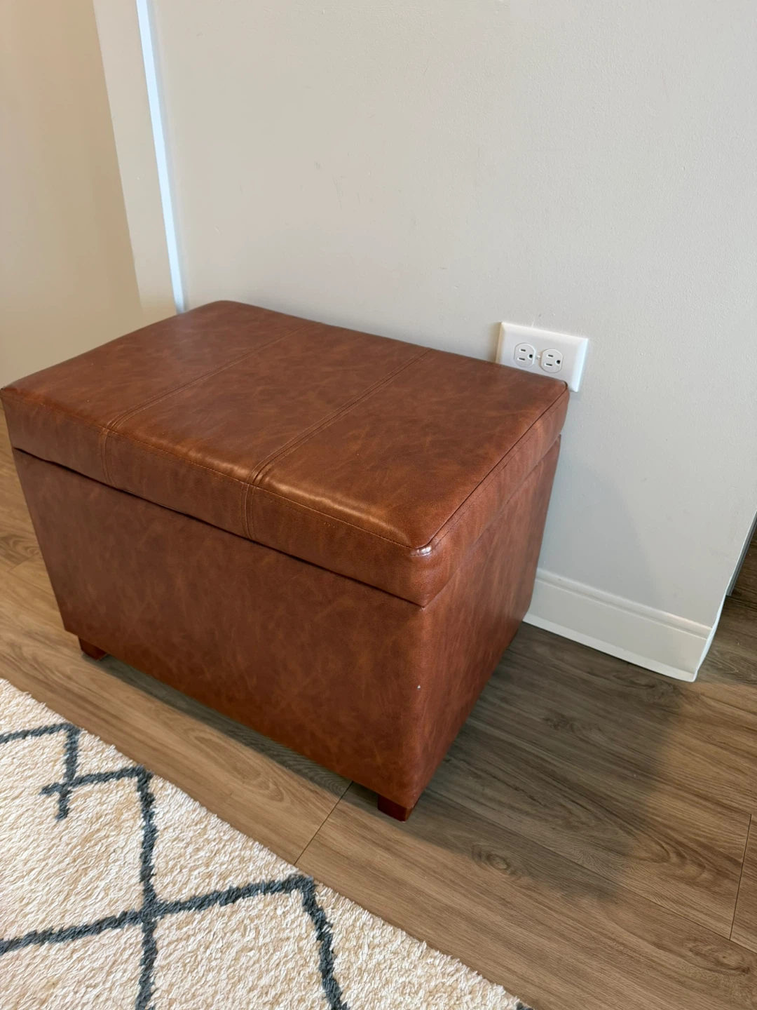 Brown Faux Leather Storage Ottoman - photo 2