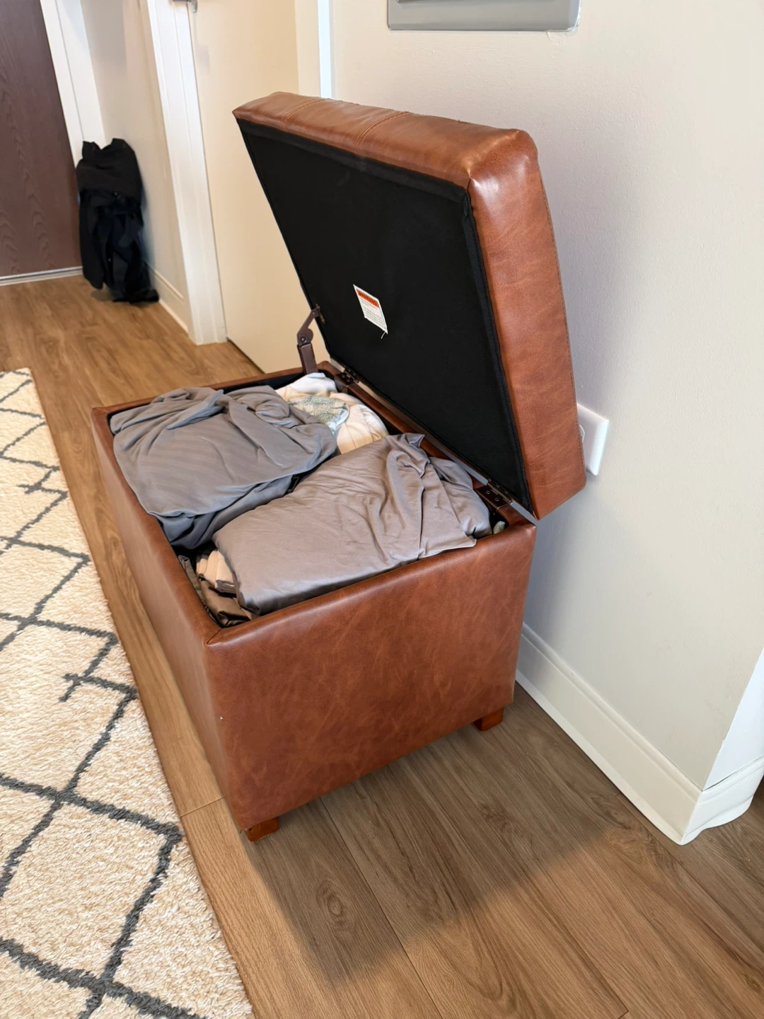 Brown Faux Leather Storage Ottoman - photo 4