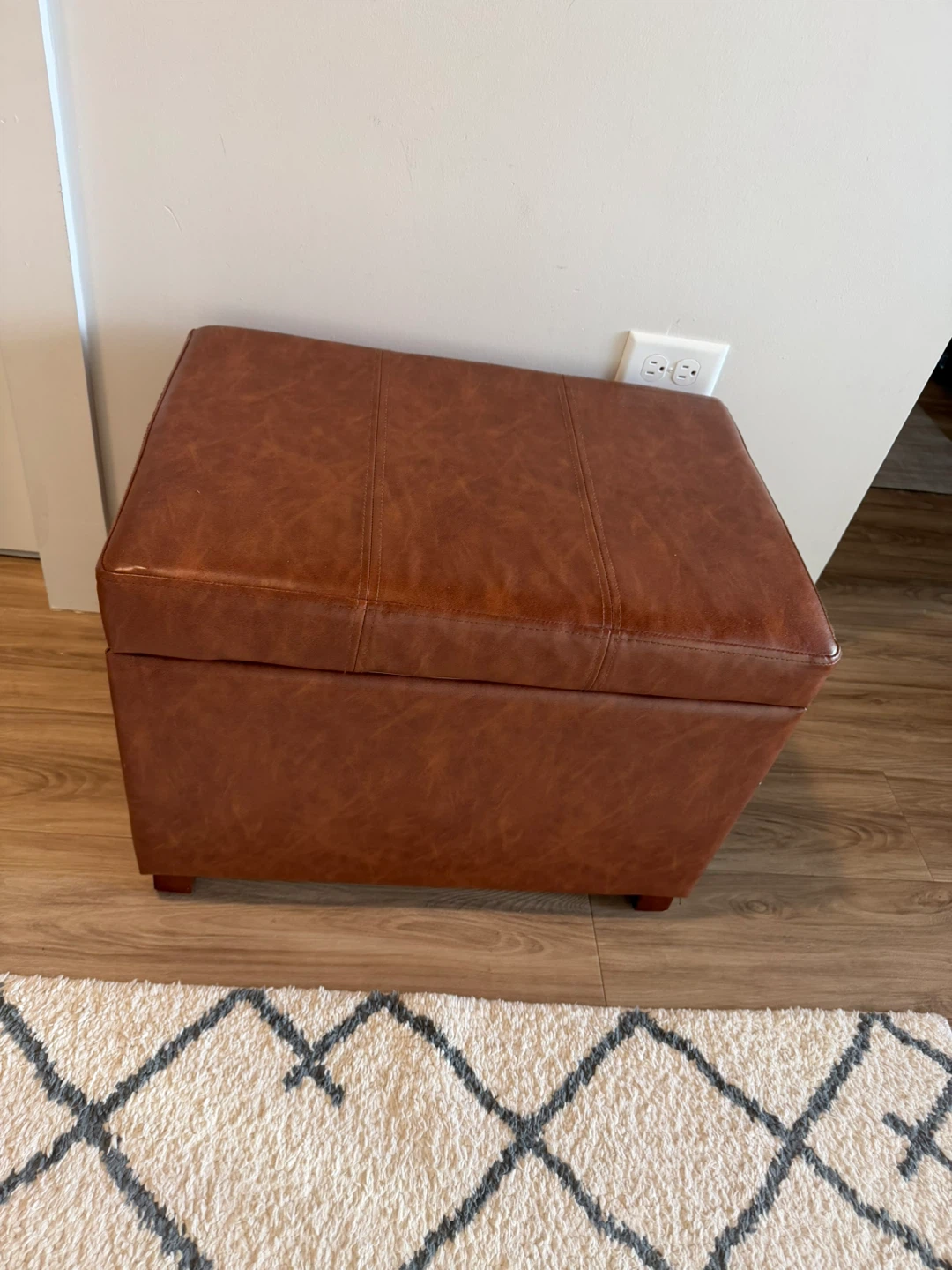 Brown Faux Leather Storage Ottoman