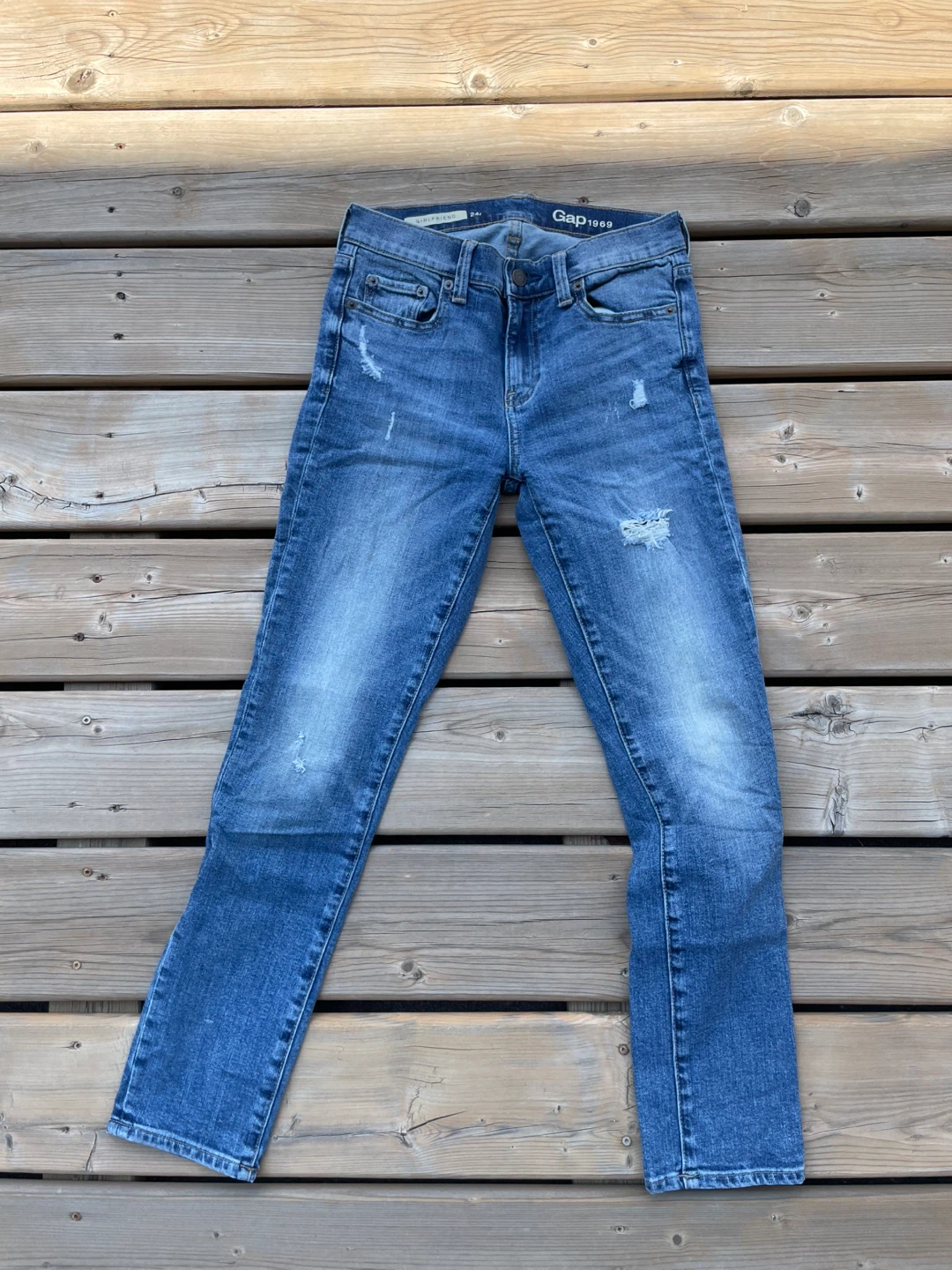 Gap Girlfriend Jeans - Distressed Blue Denim - Size 24R