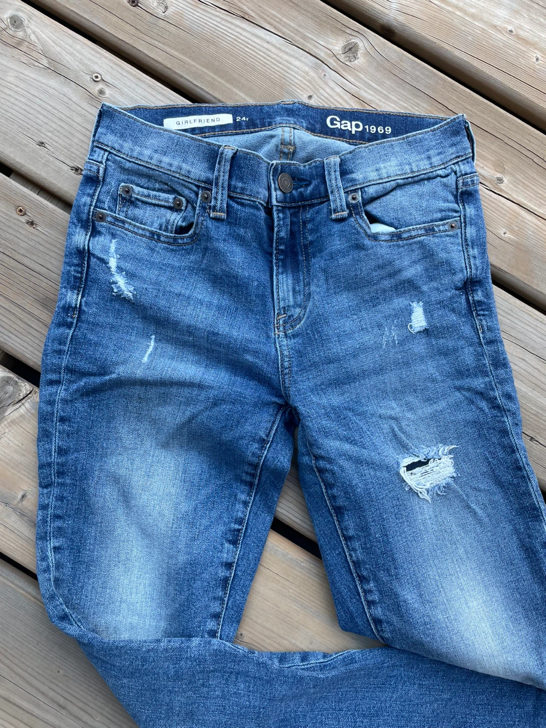 Gap Girlfriend Jeans - Distressed Blue Denim - Size 24R - photo 2