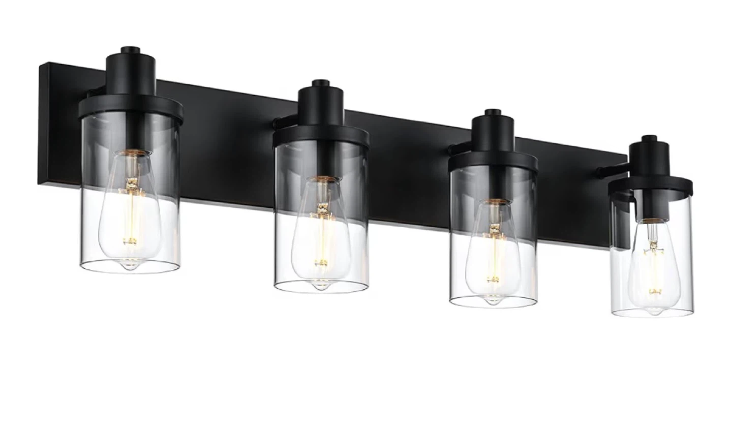 4-Light Black Vanity Light Fixture with Glass Shades