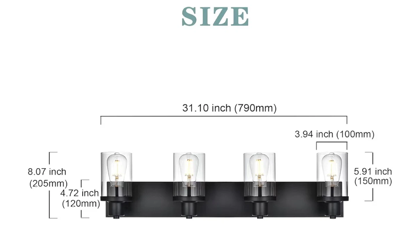 4-Light Black Vanity Light Fixture with Glass Shades - photo 5