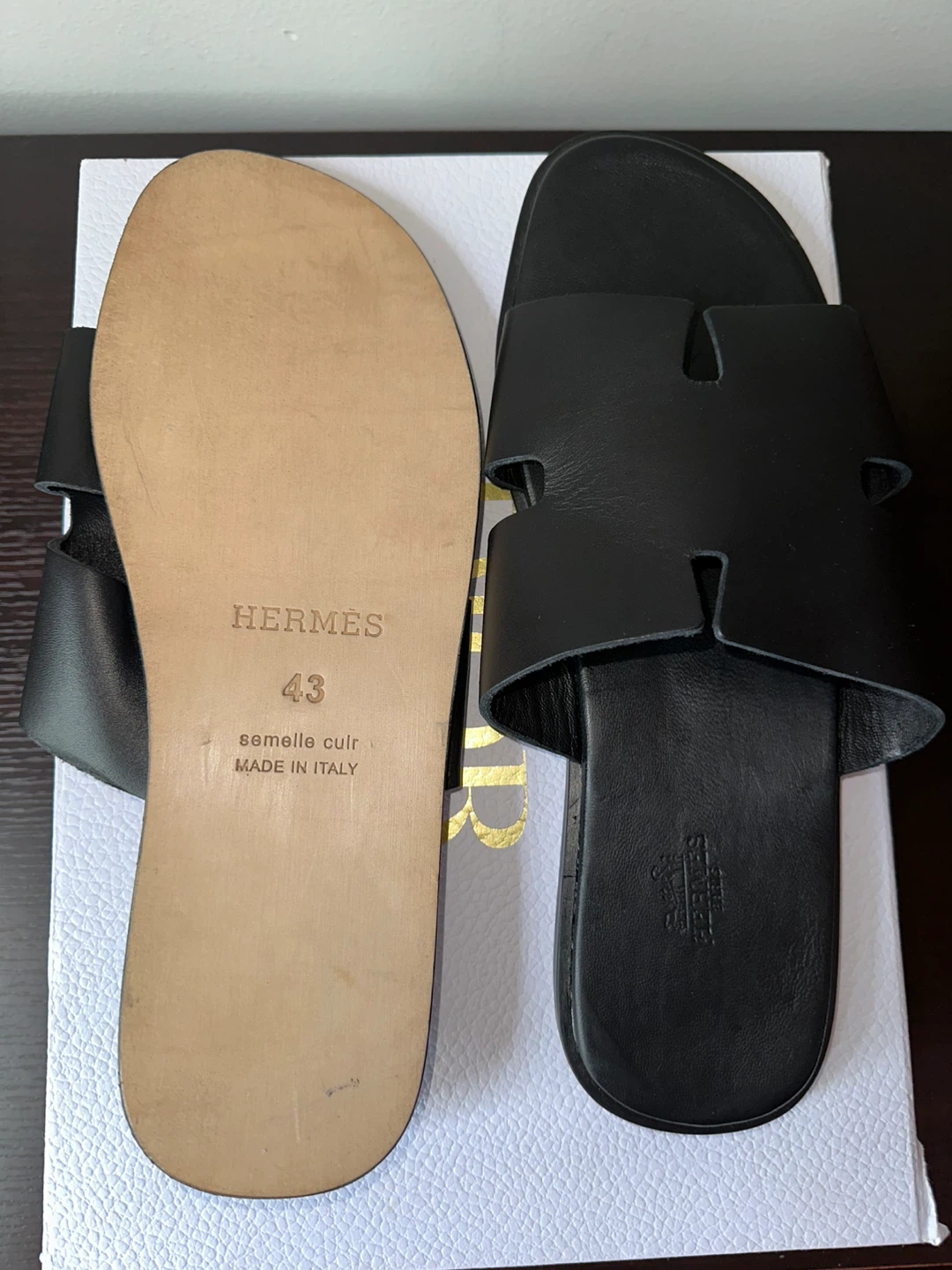 Hermes Black Leather Slides - photo 2