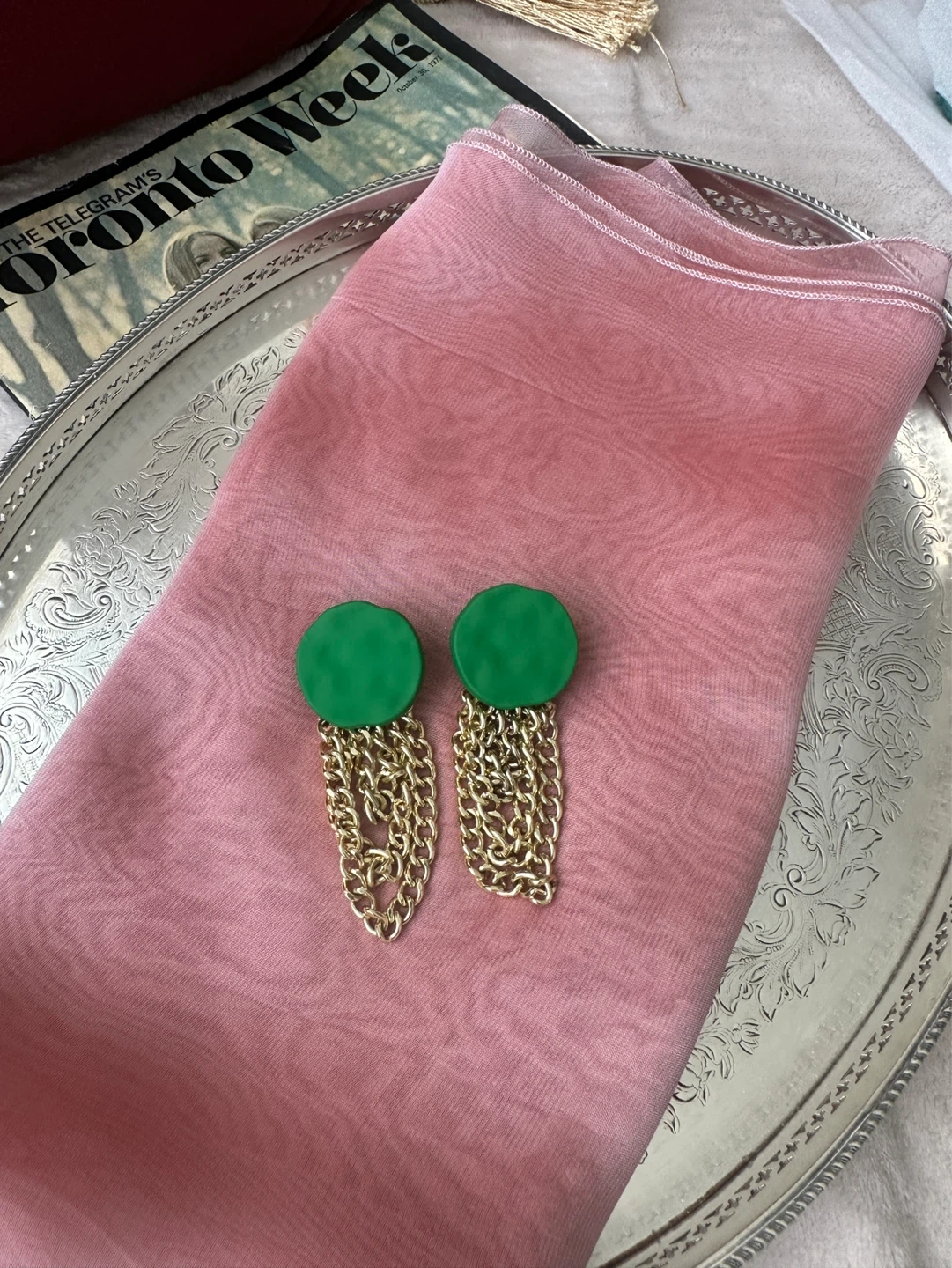 Green and Gold Dangle Statement Earrings - photo 5