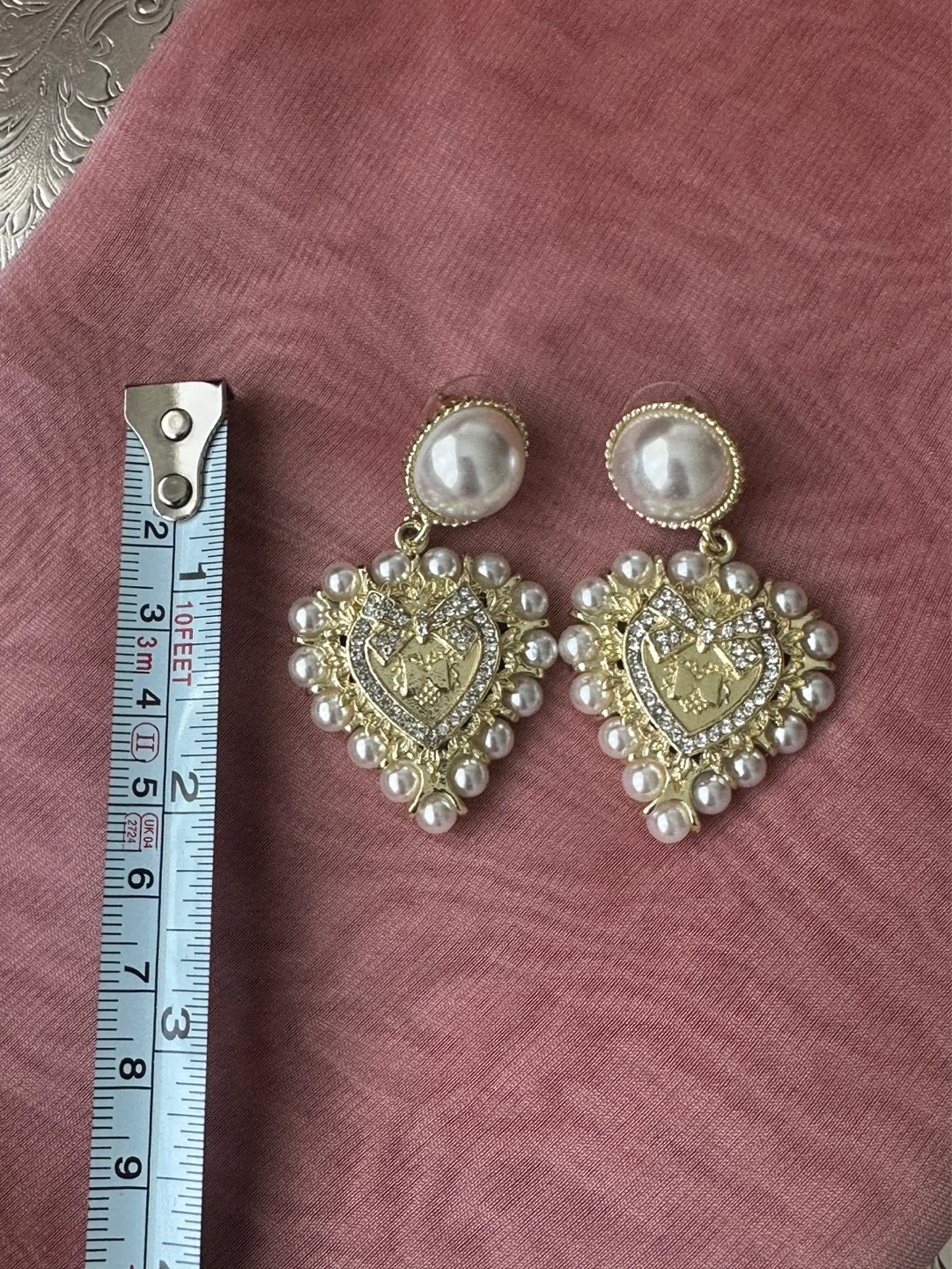 Gold tone Heart Pearl Dangle Earrings - photo 2