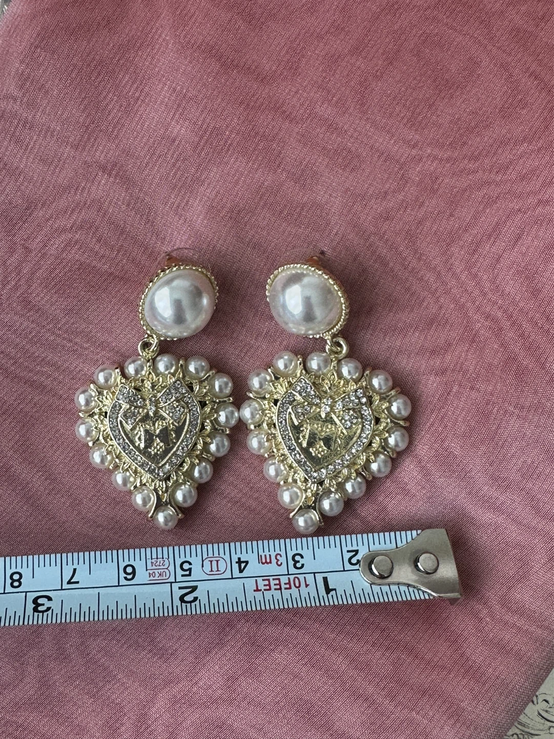 Gold tone Heart Pearl Dangle Earrings - photo 3