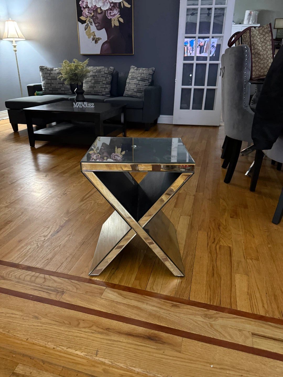 Mirrored X-Base End Table